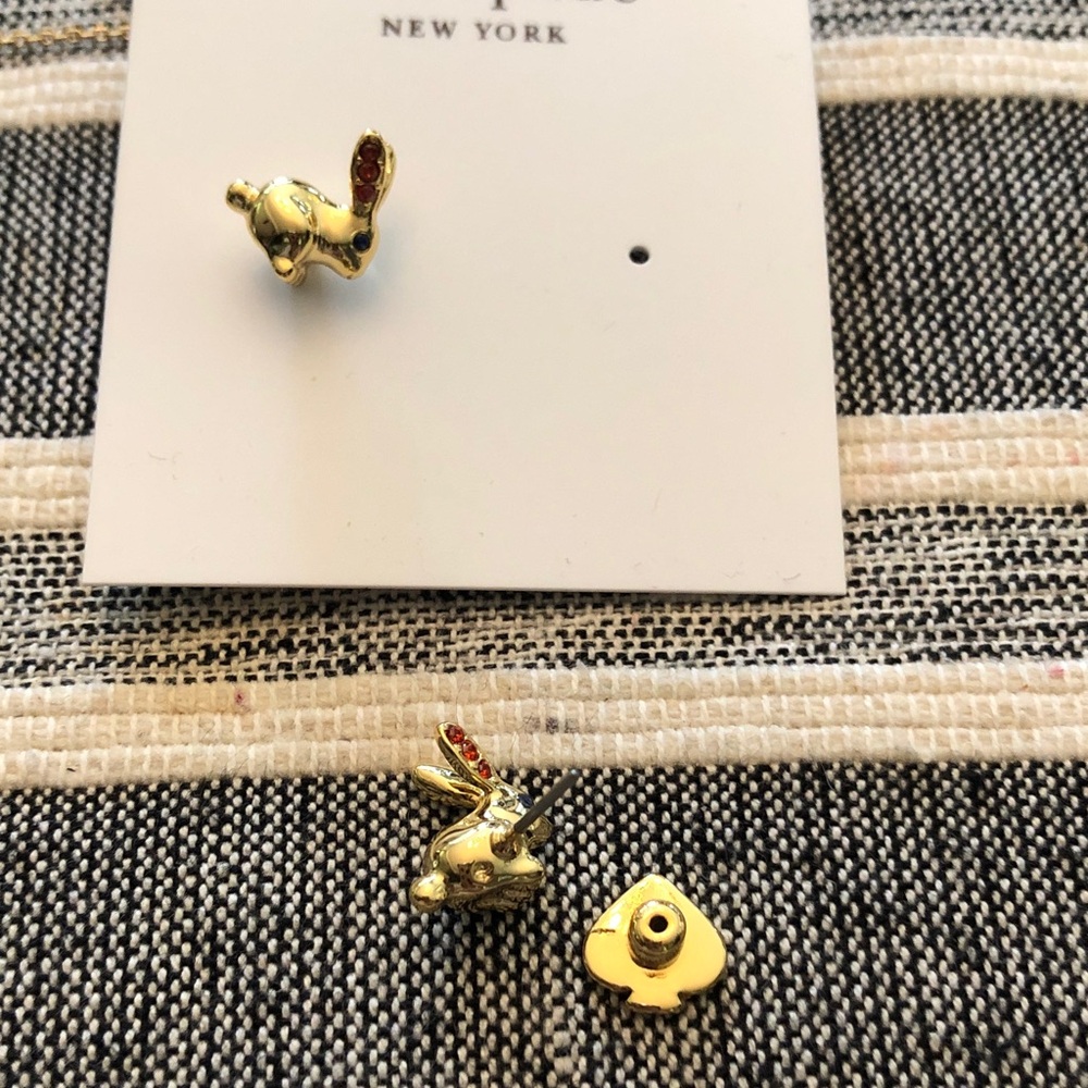 New on card kate spade Gold Bunny Stud Earrings with red and Blue crystals - Picture 3 of 6